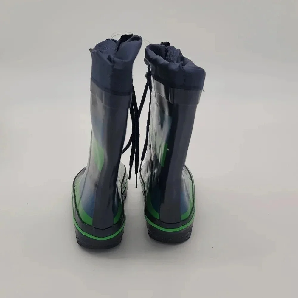 New Impidimpi BABY TODDLER BOYS RUBBER RAIN BOOTS Striped Navy Green SZ 8